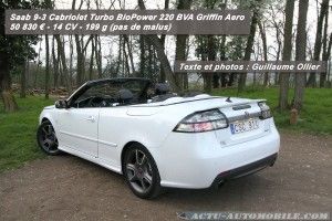 Essai Saab 9-3 Cabriolet Turbo BioPower 220 BVA Griffin Aero