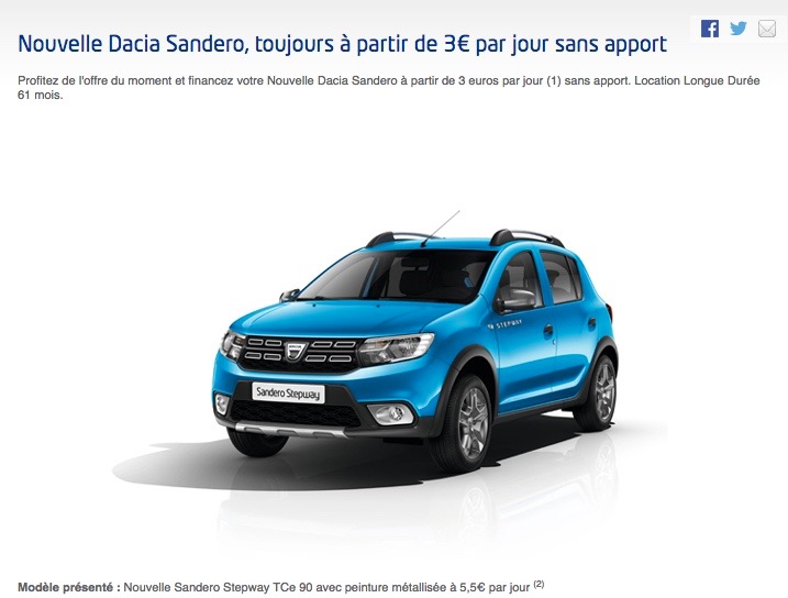 LLD : une Dacia Sandero à 3 euros par jour