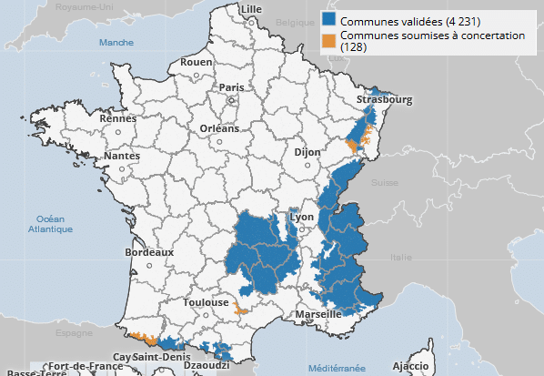 Carte de France des communes concernées par les pneus hiver obligatoires