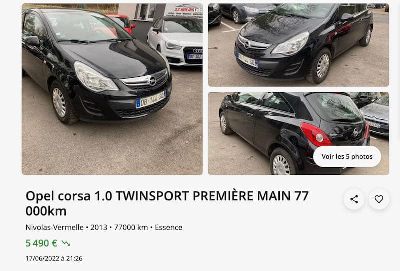 Exemple d'annonce d'Opel Corsa