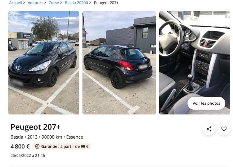 Exemple d'annonce de Peugeot 207+