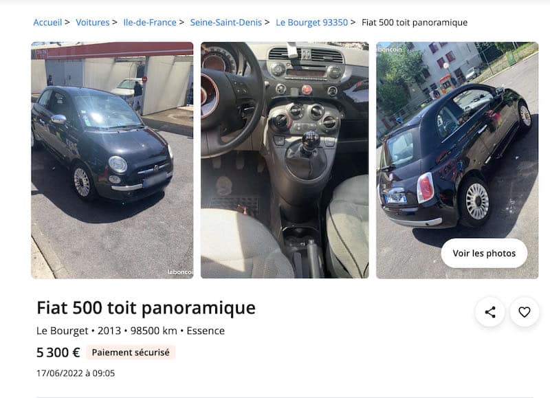 Exemple d'annonce de Fiat 500