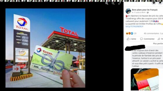 Arnaque à la carte carburant sur les réseaux sociaux - photo : signal-arnaques.com