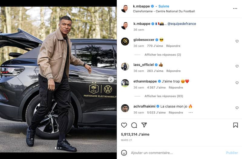 Kylian Mbappé est très souvent photographié devant une ID.4